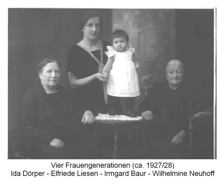 Irmgard Baur mit Mutter, Großmutter und Urgroßmutter (Mutterlinie)